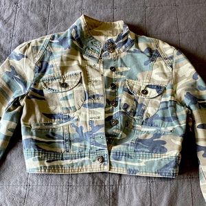 Star Jeans Military Style Camouflage Cropped Denim Jacket / Size S